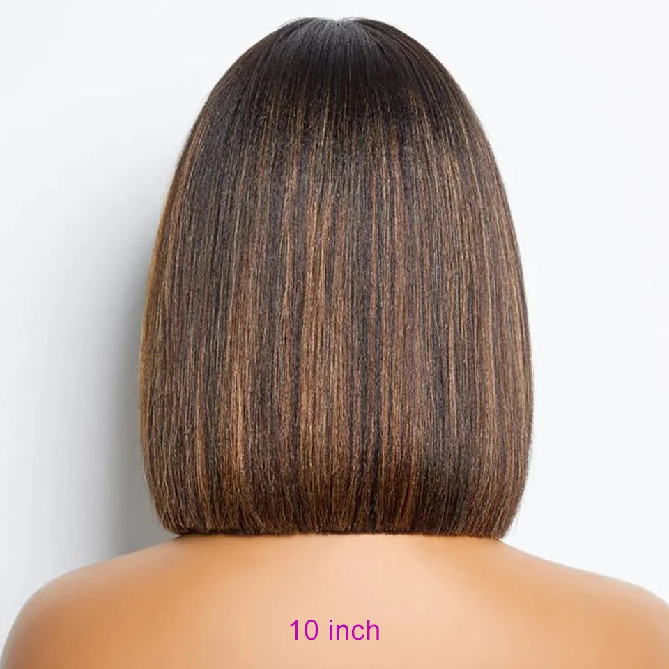 Highlight Blonde Short BOB 3x1 Lace Glueless Human Hair Wig Ready To Go Brazilian 1b/30 Straight Bob Bone With Bangs For Women