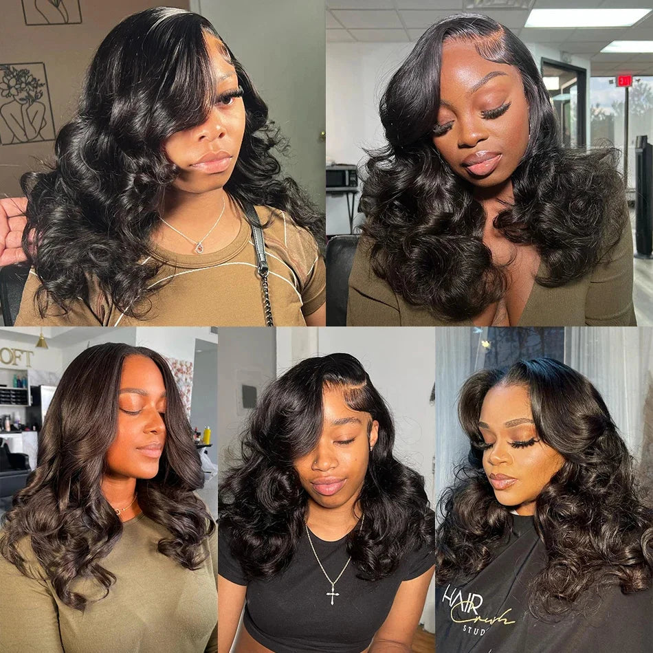 200% Density 13x4 Curly Short Bob Body Wave Lace Frontal Wig 12 14 16 Inch Closure Brazilian Remy 100% Human Hair Wigs For Women