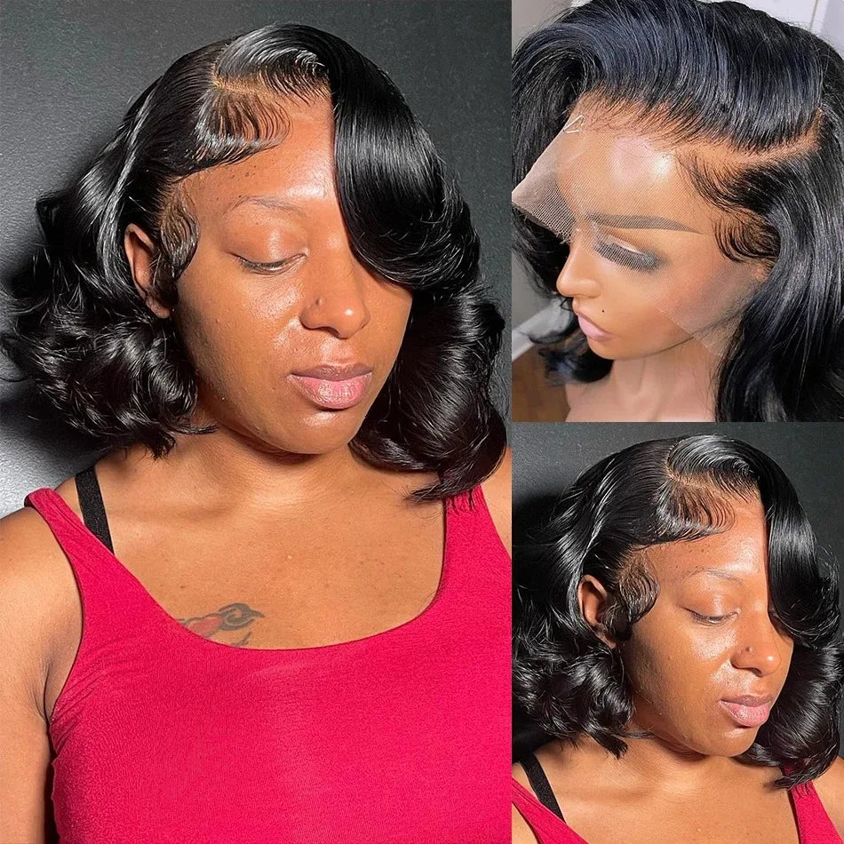 200% Density 13x4 Curly Short Bob Body Wave Lace Frontal Wig 12 14 16 Inch Closure Brazilian Remy 100% Human Hair Wigs For Women