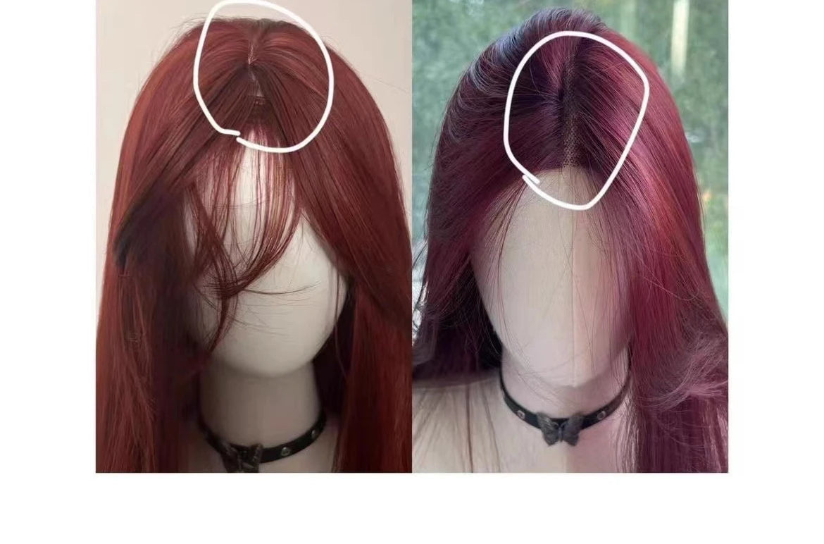 Red Wig Long Straight Lace Front Wig for Woman Nature Synthetic Lace Wigs for Cosplay Daily Use Heat Resistant Headband Wigs