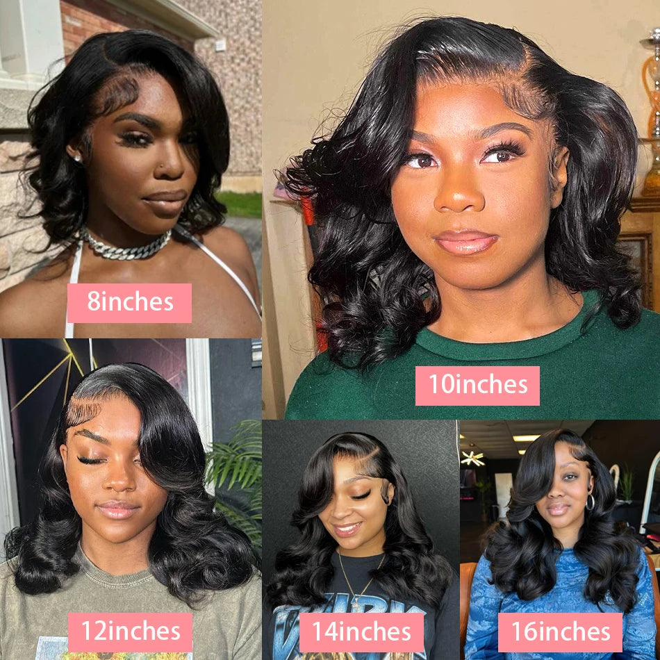 200% Density 13x4 Curly Short Bob Body Wave Lace Frontal Wig 12 14 16 Inch Closure Brazilian Remy 100% Human Hair Wigs For Women