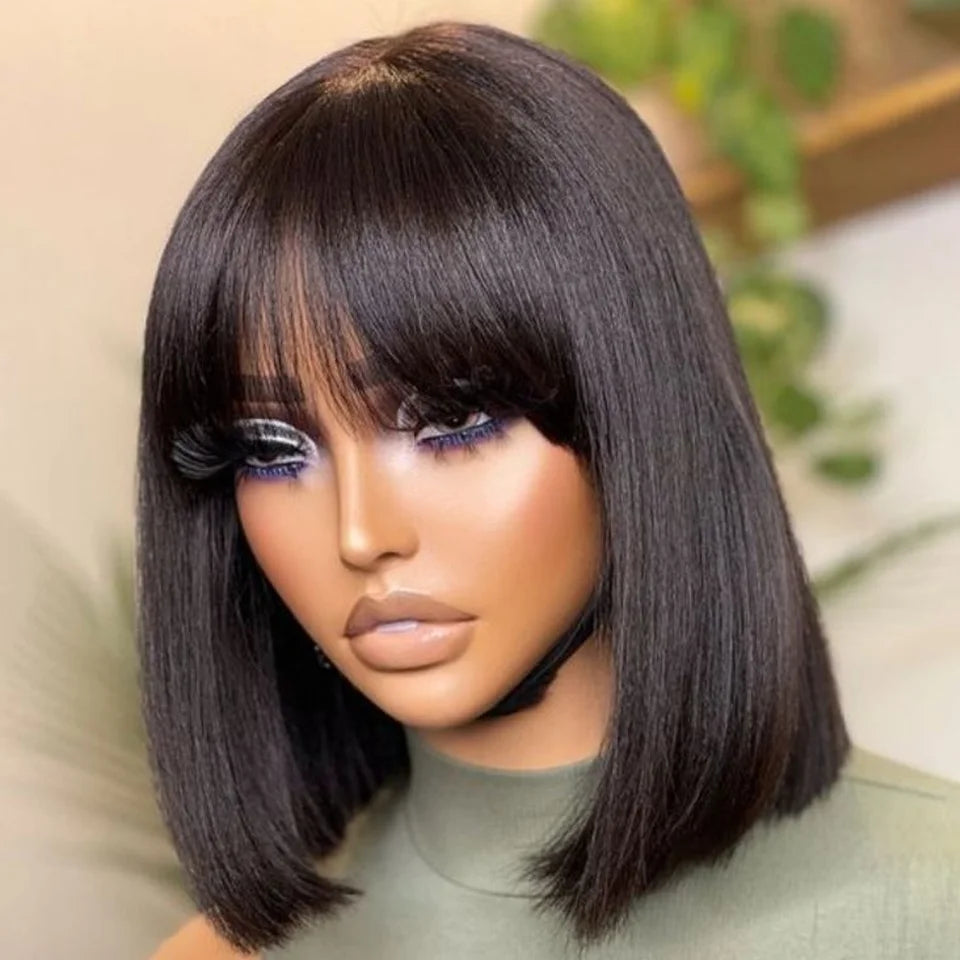 Highlight Blonde Short BOB 3x1 Lace Glueless Human Hair Wig Ready To Go Brazilian 1b/30 Straight Bob Bone With Bangs For Women
