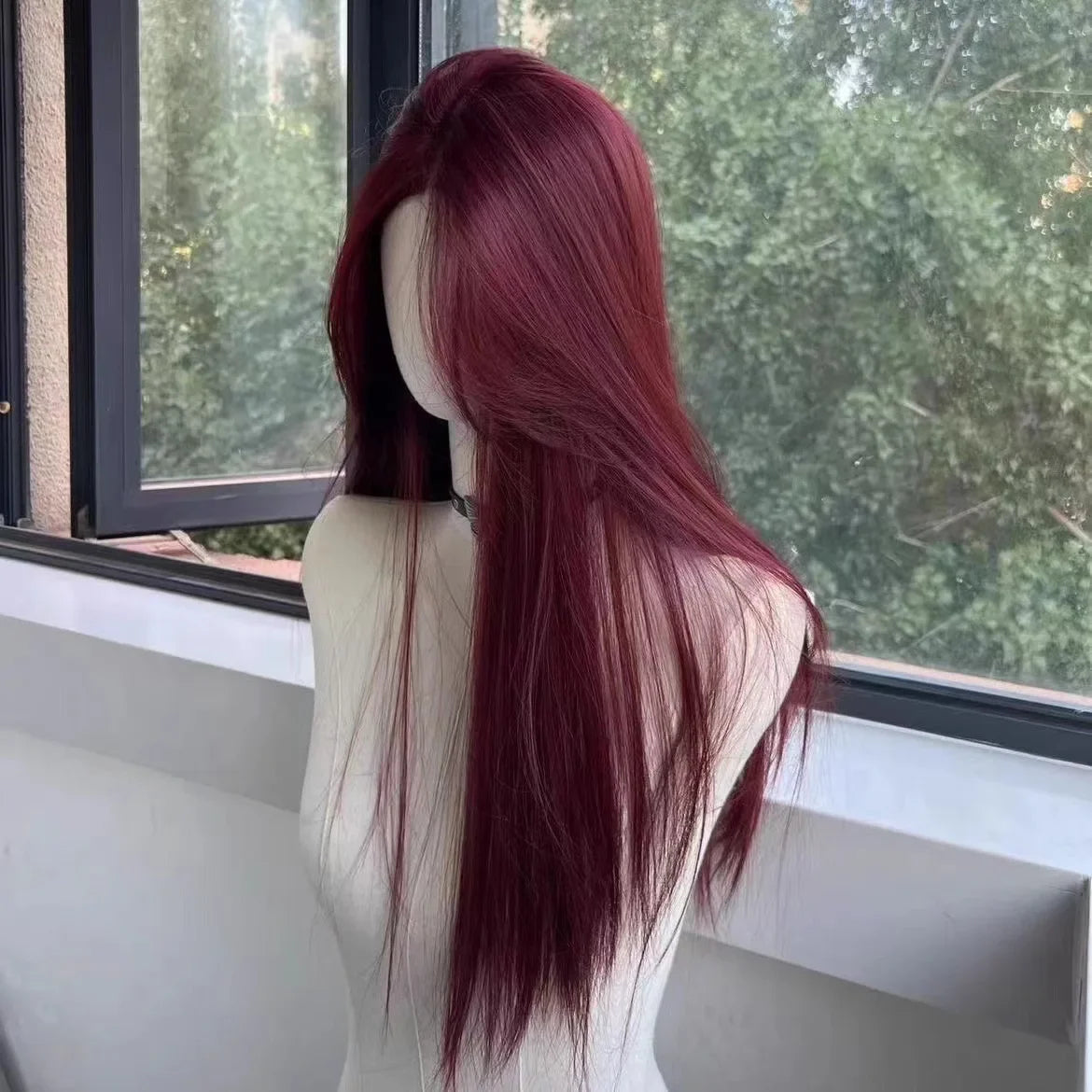 Red Wig Long Straight Lace Front Wig for Woman Nature Synthetic Lace Wigs for Cosplay Daily Use Heat Resistant Headband Wigs