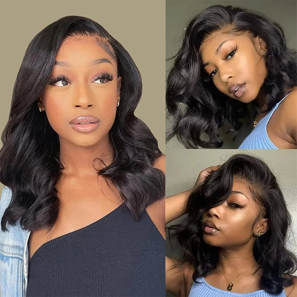 200% Density 13x4 Curly Short Bob Body Wave Lace Frontal Wig 12 14 16 Inch Closure Brazilian Remy 100% Human Hair Wigs For Women