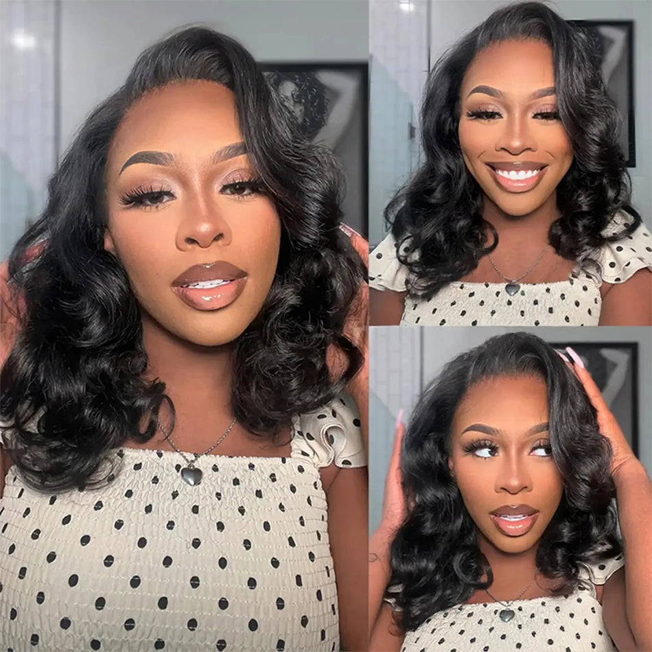 200% Density 13x4 Curly Short Bob Body Wave Lace Frontal Wig 12 14 16 Inch Closure Brazilian Remy 100% Human Hair Wigs For Women