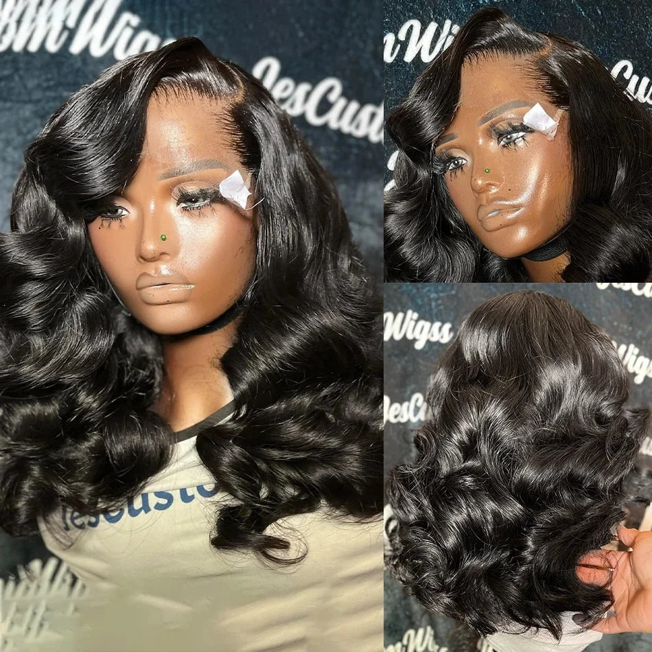 200% Density 13x4 Curly Short Bob Body Wave Lace Frontal Wig 12 14 16 Inch Closure Brazilian Remy 100% Human Hair Wigs For Women