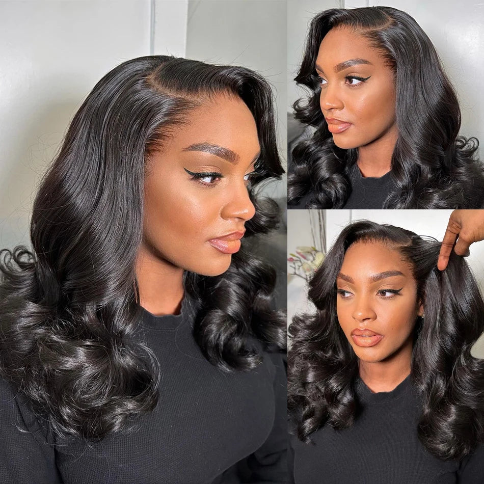 200% Density 13x4 Curly Short Bob Body Wave Lace Frontal Wig 12 14 16 Inch Closure Brazilian Remy 100% Human Hair Wigs For Women