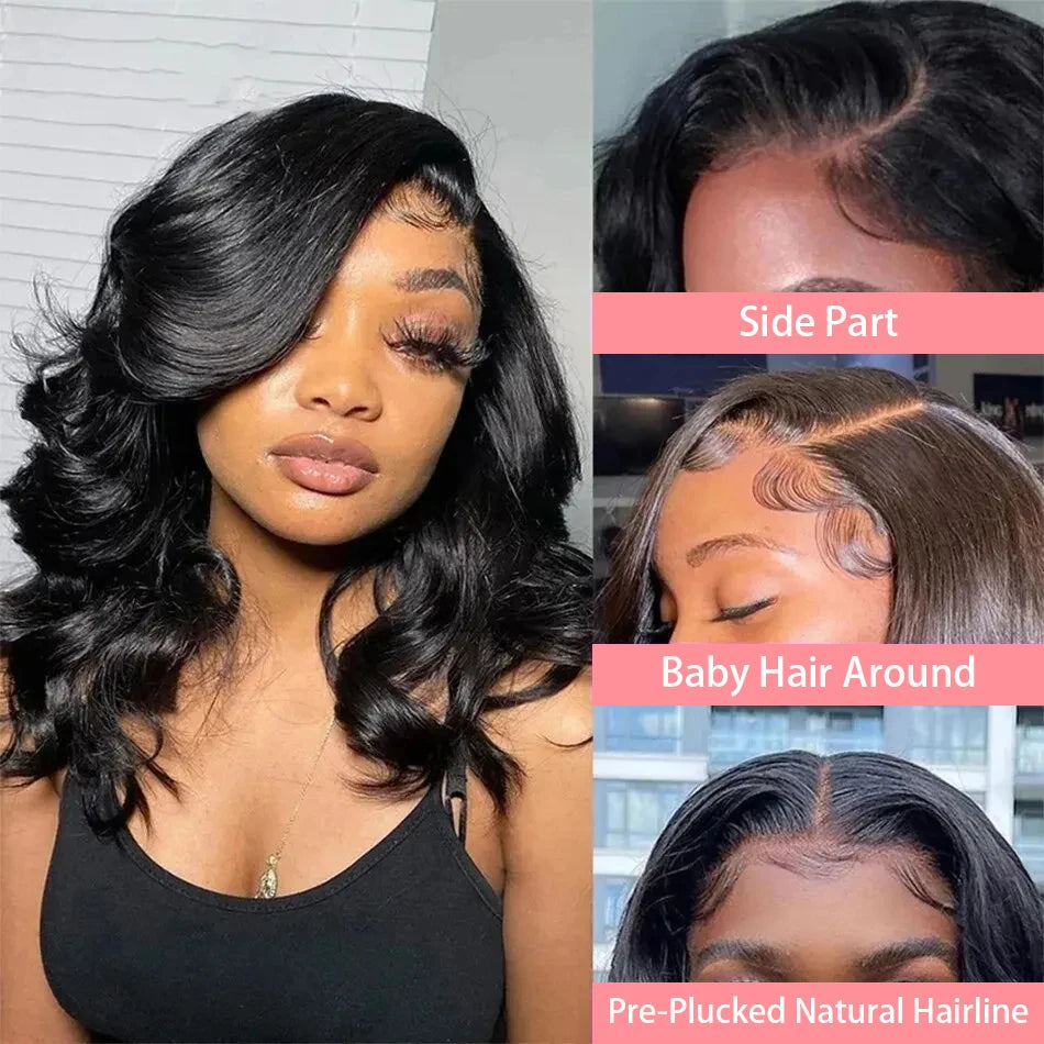 200% Density 13x4 Curly Short Bob Body Wave Lace Frontal Wig 12 14 16 Inch Closure Brazilian Remy 100% Human Hair Wigs For Women