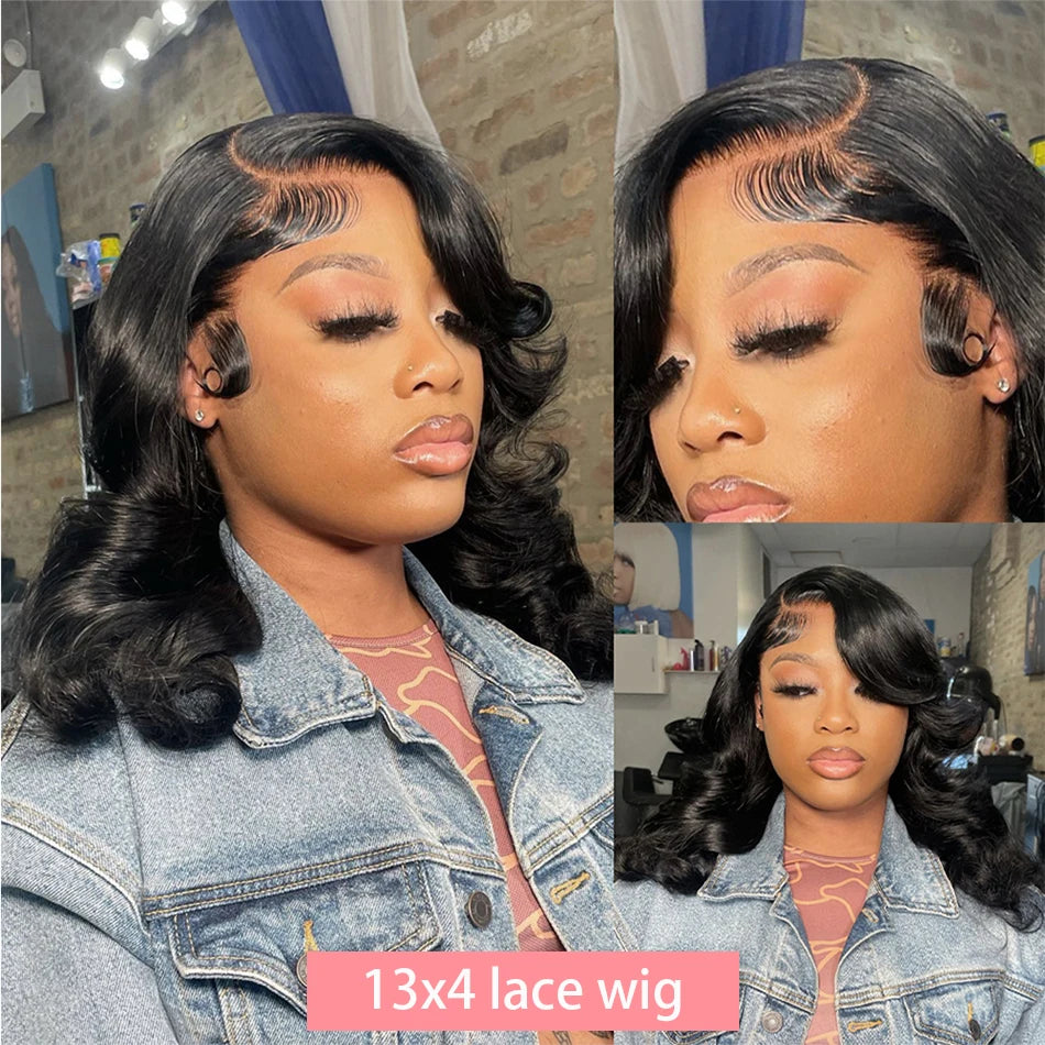 200% Density 13x4 Curly Short Bob Body Wave Lace Frontal Wig 12 14 16 Inch Closure Brazilian Remy 100% Human Hair Wigs For Women