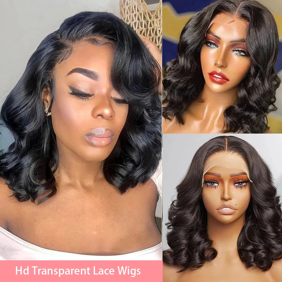 200% Density 13x4 Curly Short Bob Body Wave Lace Frontal Wig 12 14 16 Inch Closure Brazilian Remy 100% Human Hair Wigs For Women