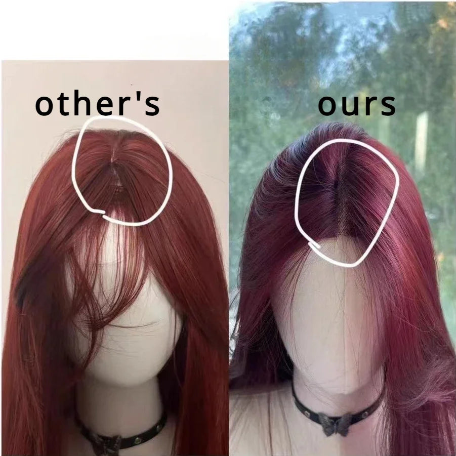 Red Wig Long Straight Lace Front Wig for Woman Nature Synthetic Lace Wigs for Cosplay Daily Use Heat Resistant Headband Wigs