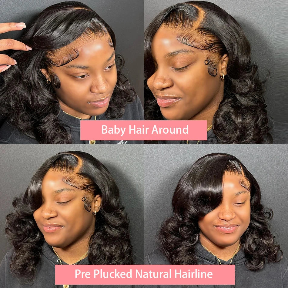 200% Density 13x4 Curly Short Bob Body Wave Lace Frontal Wig 12 14 16 Inch Closure Brazilian Remy 100% Human Hair Wigs For Women