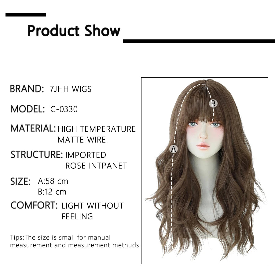 7JHH WIGS Popular Brown Ash Long Deep Wave Hair Lolita Wigs With Bangs Synthetic Wig For Women Fashion Thick Curls Wigs Girl - Princess Hairs