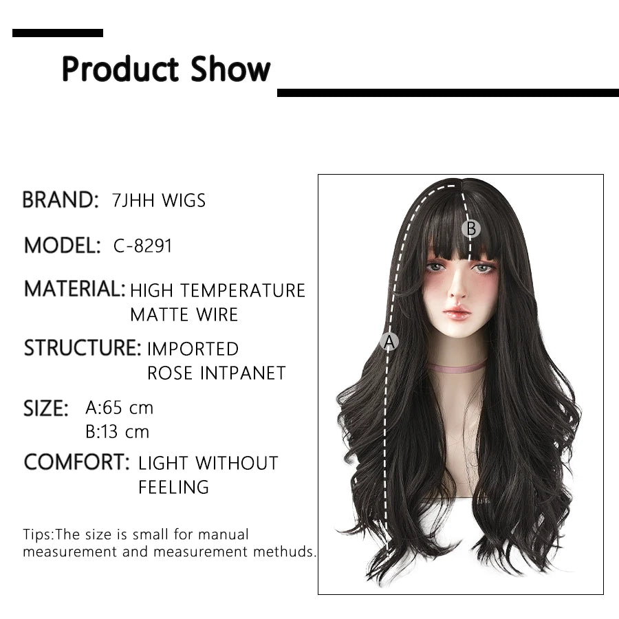 7JHH WIGS Popular Brown Ash Long Deep Wave Hair Lolita Wigs With Bangs Synthetic Wig For Women Fashion Thick Curls Wigs Girl - Princess Hairs
