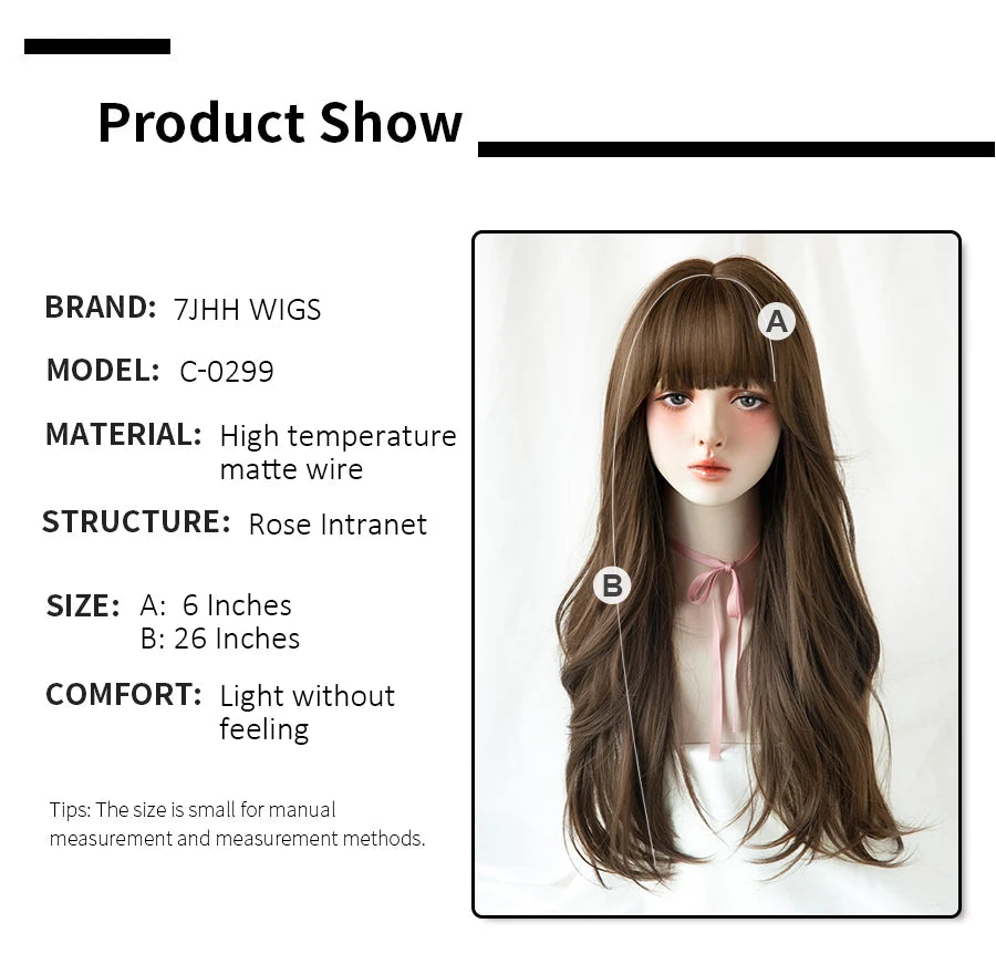 7JHH WIGS Popular Brown Ash Long Deep Wave Hair Lolita Wigs With Bangs Synthetic Wig For Women Fashion Thick Curls Wigs Girl - Princess Hairs