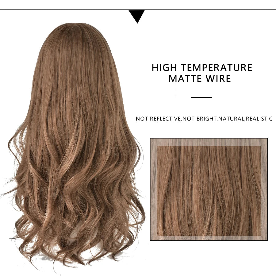 7JHH WIGS Popular Brown Ash Long Deep Wave Hair Lolita Wigs With Bangs Synthetic Wig For Women Fashion Thick Curls Wigs Girl - Princess Hairs